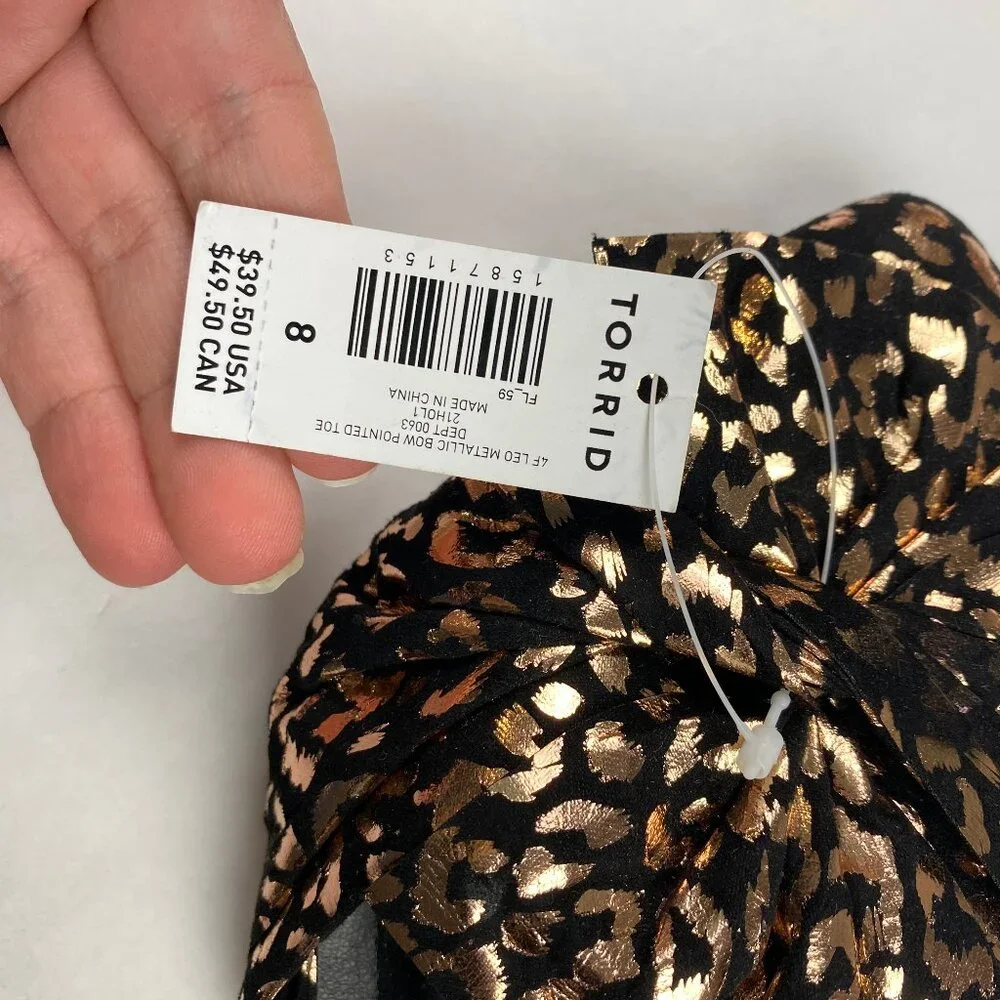 NWT Torrid Flats Black Metallic Gold Bow Leopard Print Shoes Women's Size 8WW - Picture 11 of 11